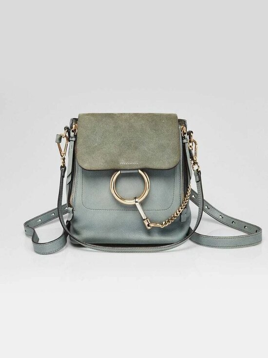 Chloe Light Blue Leather/Suede Small Faye Backpack Bag main image 4